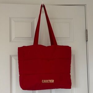 Jean Paul GAULTIER nylon puffer tote bag satchel with woven straps red